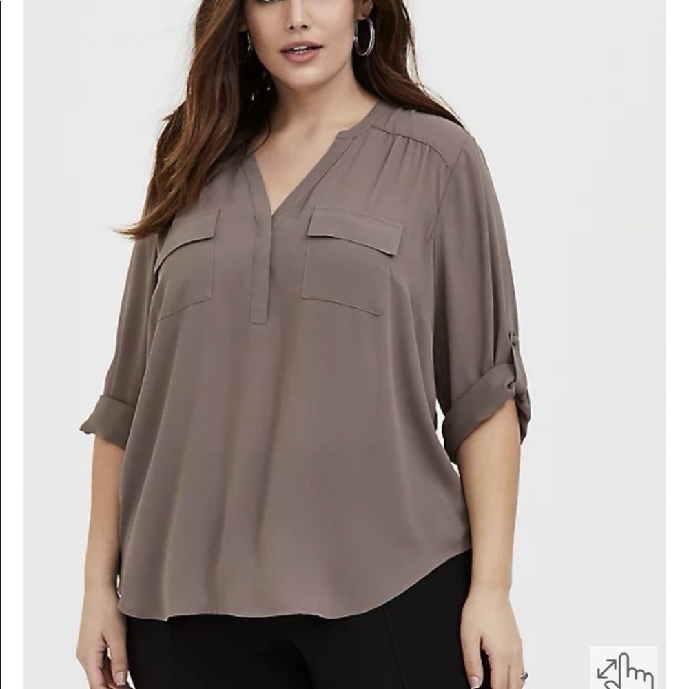 Torrid Harper Taupe Georgette‎ 3/4 Sleeve Pullover Blouse Size 3X